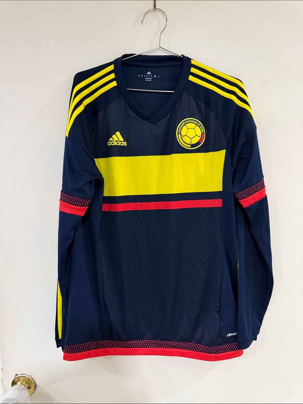 Authentic adidas  Navy Long-Sleeve Soccer Jersey with Yellow and Red Accents